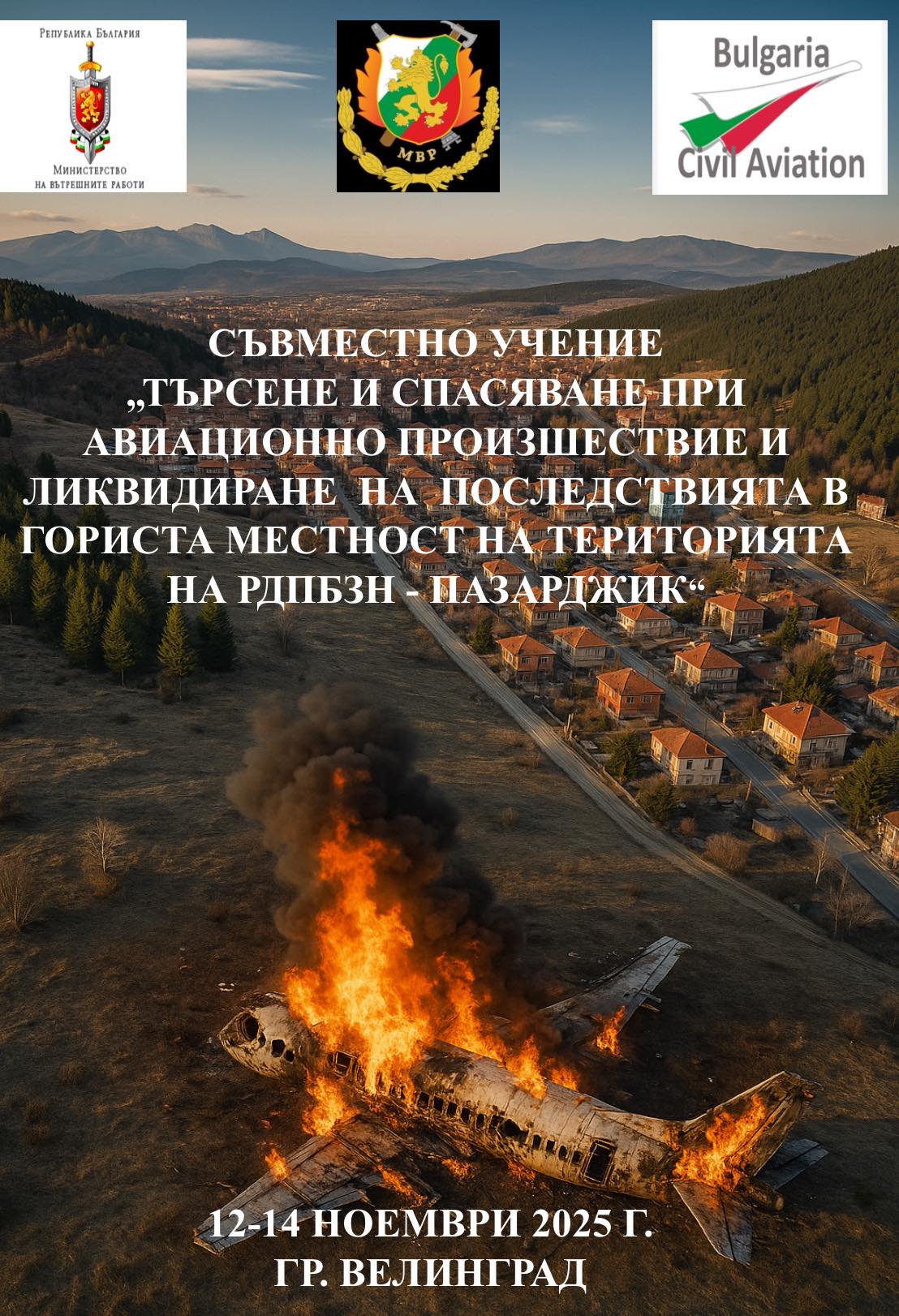 Край Драгиново се води учение за авиационно произшествие